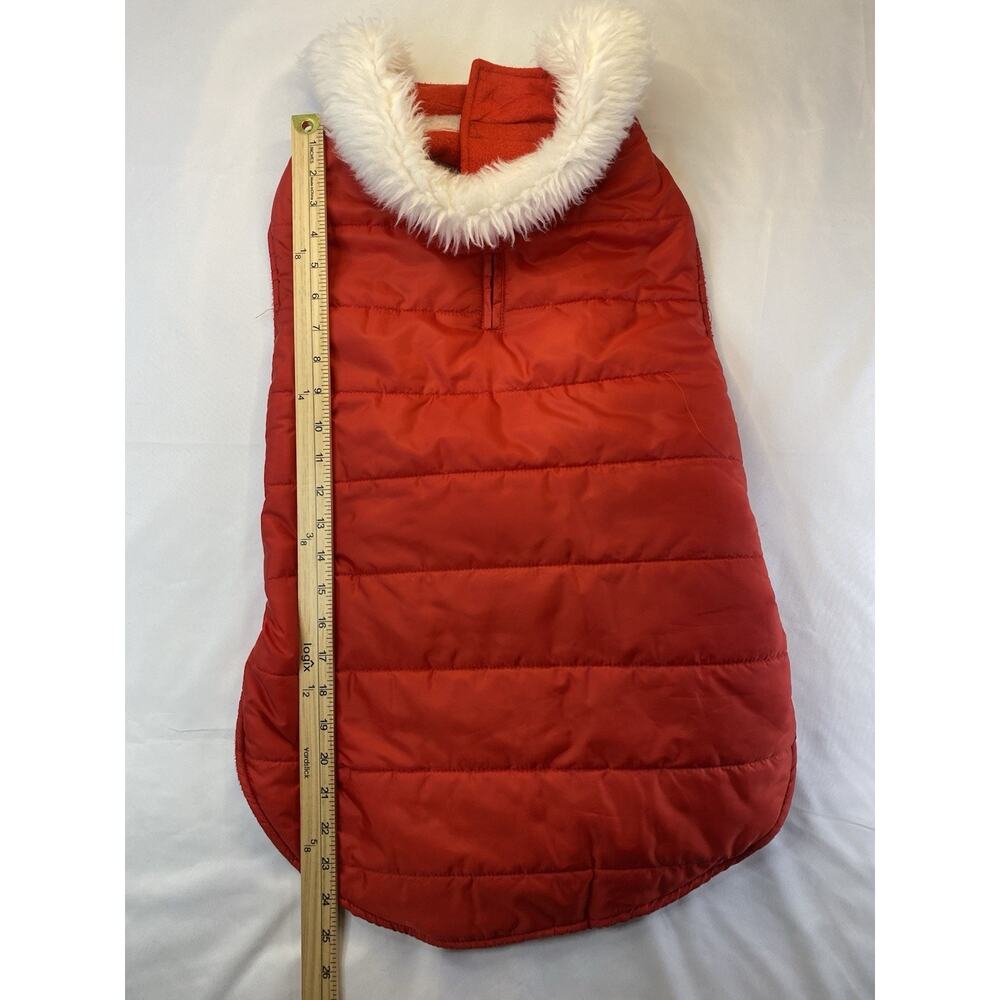 Red/White Fleece Dog Coat/Jacket Faux Fur Collar Santa Christmas Warm Size L - Picture 2 of 7